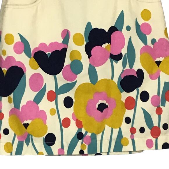 Boden Floral Painted Print A Line Pencil Skirt Cream Pink Blue Tulip sz 8 - Picture 3 of 6
